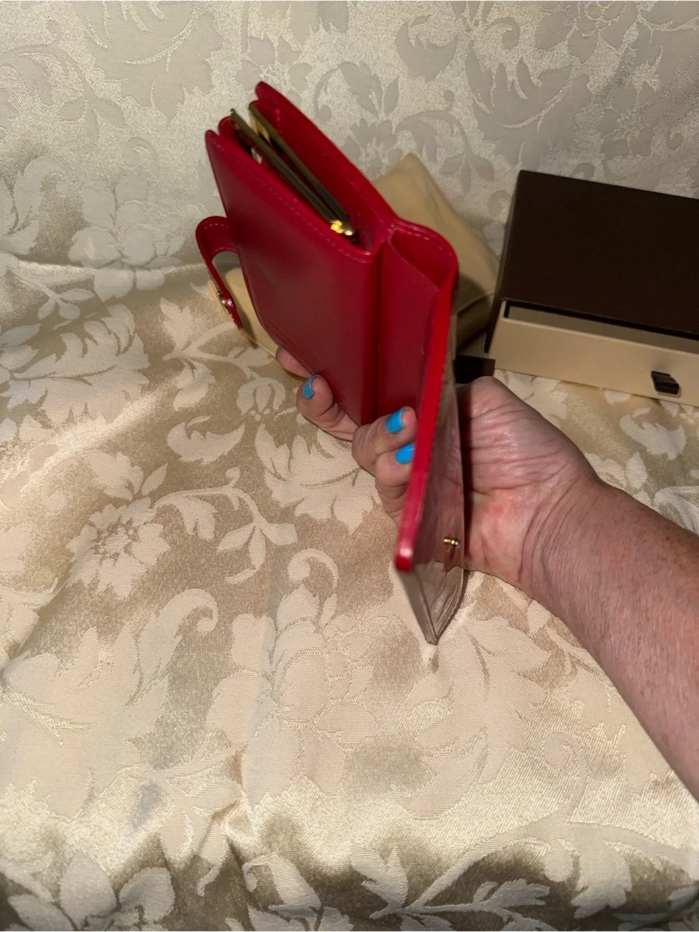 Louis Vuitton Patent Vernis Red Compact French Wallet with Gold Hardware